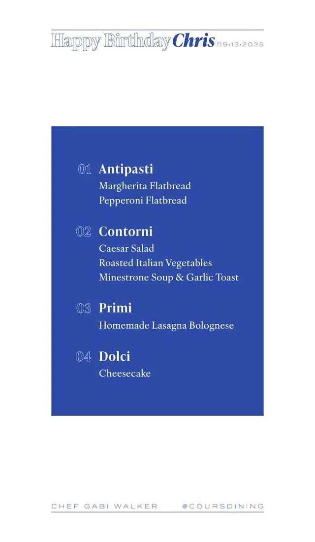 Family-style menu sample