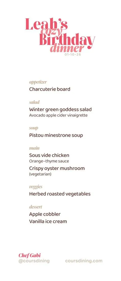 Family-style menu sample