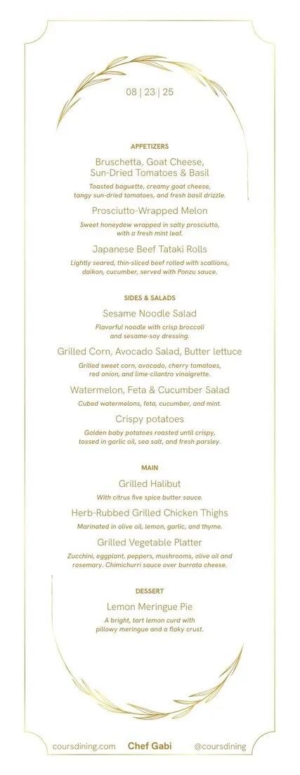 Fine dining menu sample
